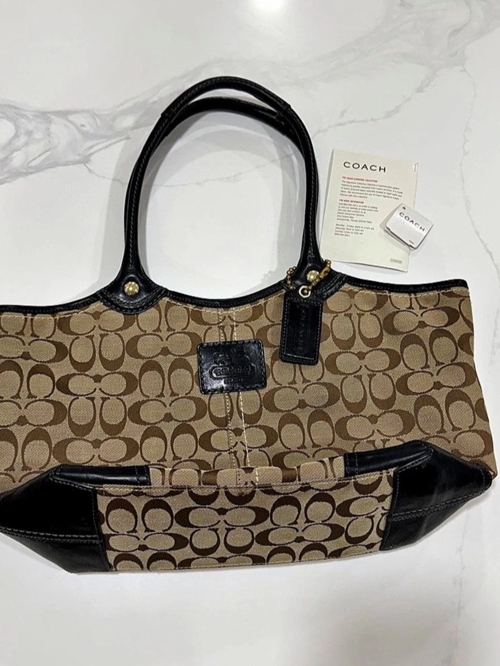 Y2K Coach Signature Canvas Tote in Brown & Black